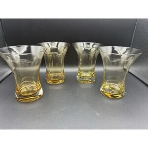 Vintage MCM Amber Golden Flared Glass Tumbler/Vase 5" Tall Controlled Bubbles